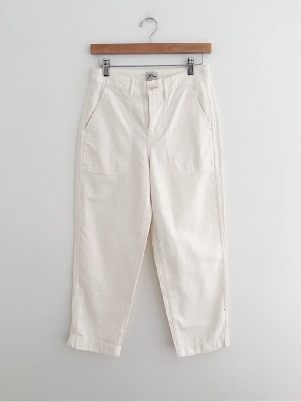 NWT J.Crew Cotton Pant Natural Cream Relaxed Tapered Patch Pockets Size 2 Petite